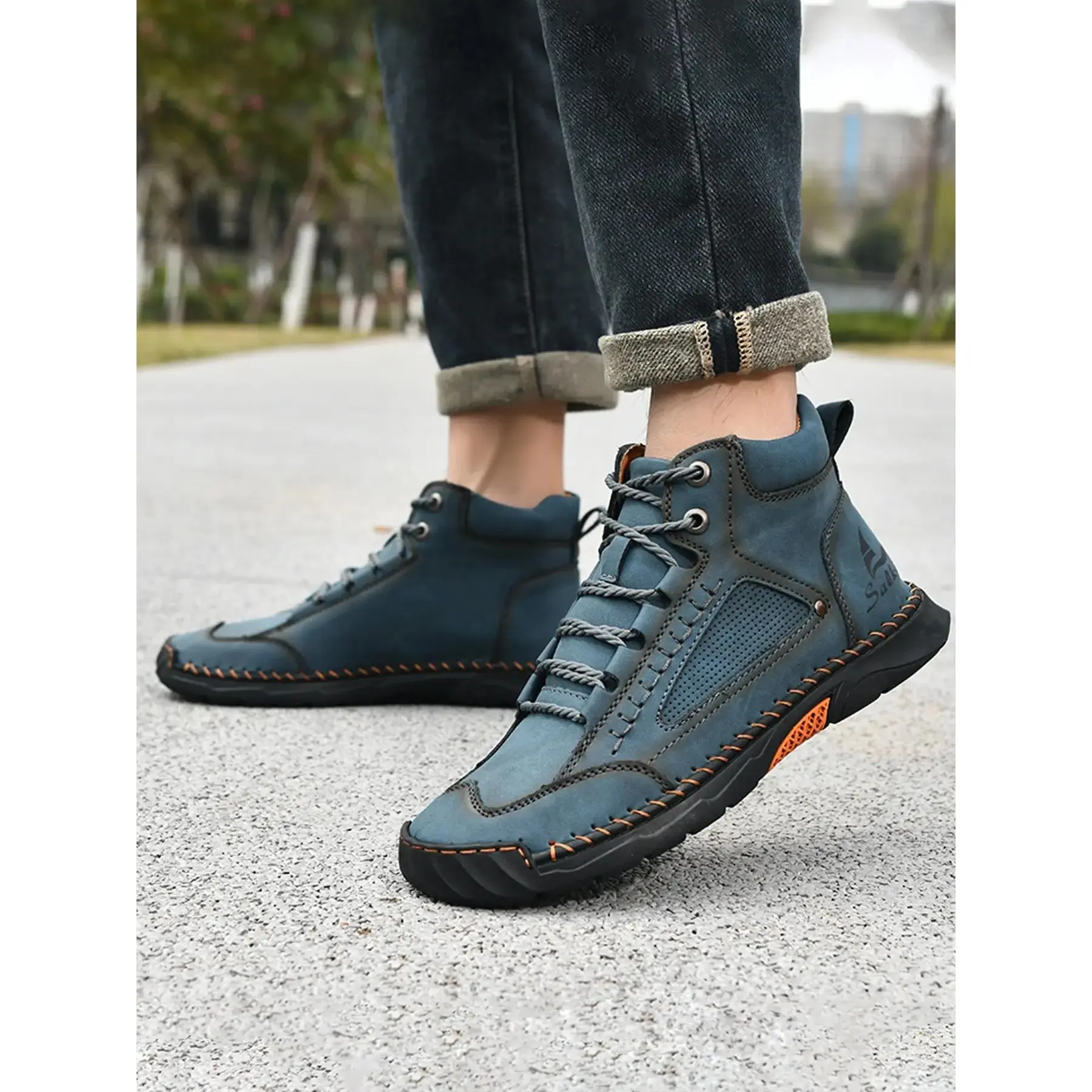 YYW1 Men's Multi-Color Premium Handmade Stitched Leather Boots,-Quality Durable Non-Ankle Work Boots Outdoor & Daily Wear Footwear