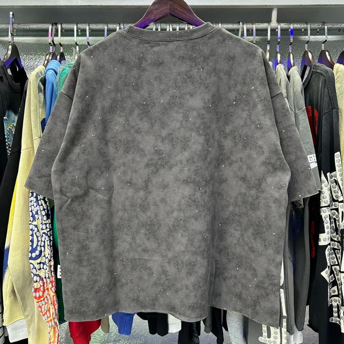 Unisex Shining Rhinestone Diamond Cropped T-Shirt, Oversized Loose Cotton Short Sleeve, Crew Neck Y2K Streetwear, Bling Sparkly Casual Summer Top, Trendy Hip Hop Party Festival Fashion Tee for Men Women