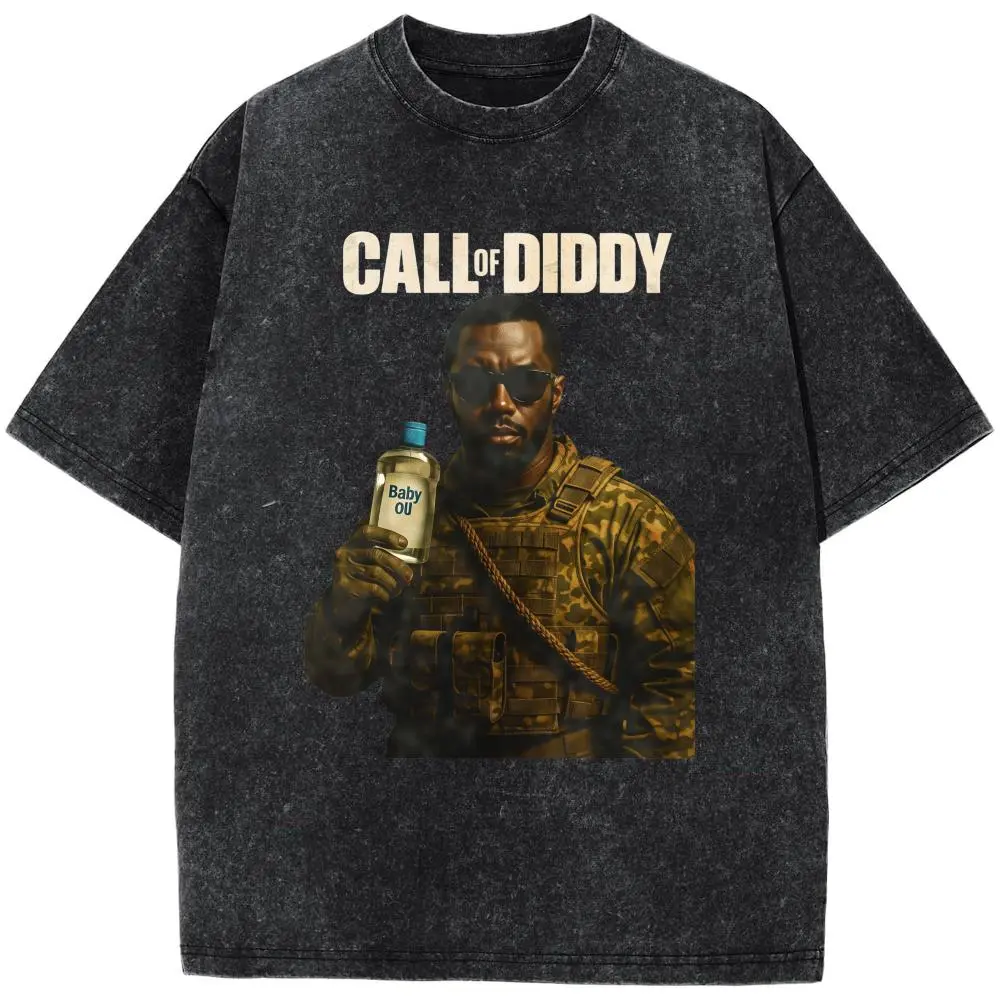Call of Diddy - Funny Diddy Baby Oil Meme 100%25 Cotton Shirt, 90s Graphic Tee StreetwearPlus Size T-Shirt, Retro Fitness Heavyweight Washed T-Shirt, 100% Cotton