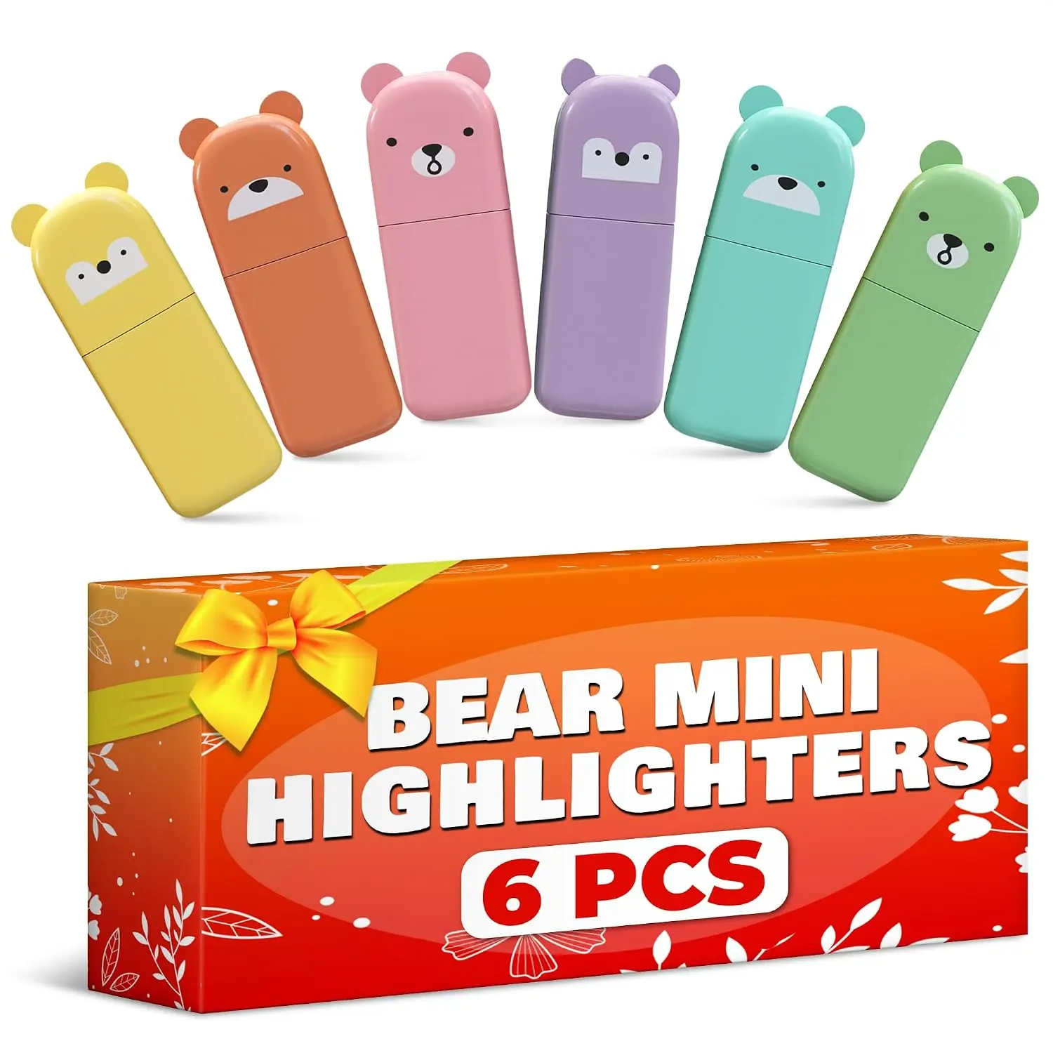 6 count Small Highlighters for , Cute  Design, Multi Colored | Mini Highlighters with  Design; Quick-Drying Ink; School Supplies for Class, Office, Journaling, College, and Dorm