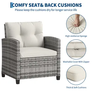 3-Piece Wicker Patio Conversation Set – All-Weather Rattan Chairs, Cushions & Table, For Balcony, Porch, Backyard