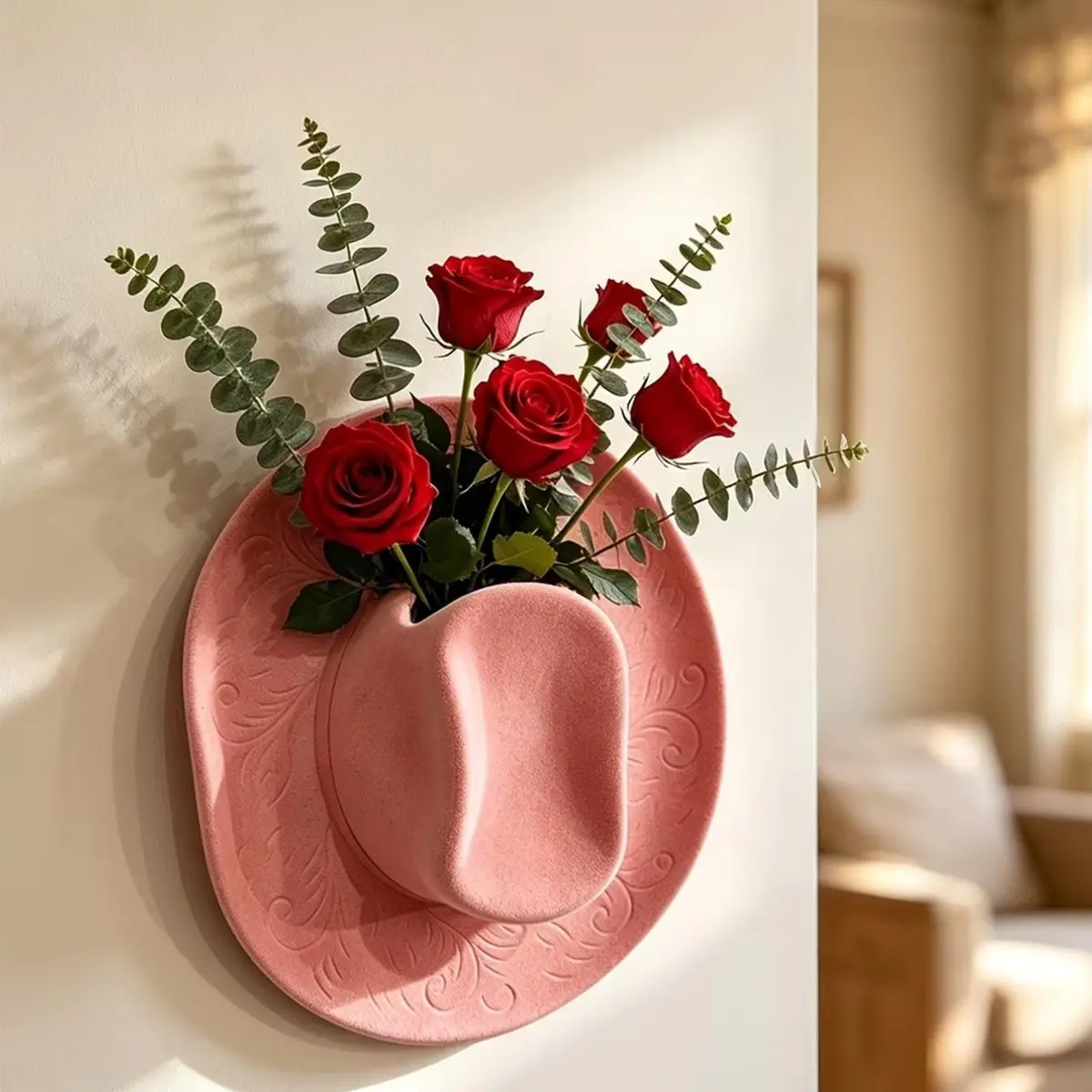 Unique Cowboy Hat Resin Vase, Vase Decoration, Vases for Flowers, Decorative Flower Vessel, Wall-Mounted Decorative Planter, Western-Style Wall Art, Ideal for Home Decor, Perfect Gift for Western Enthusiasts