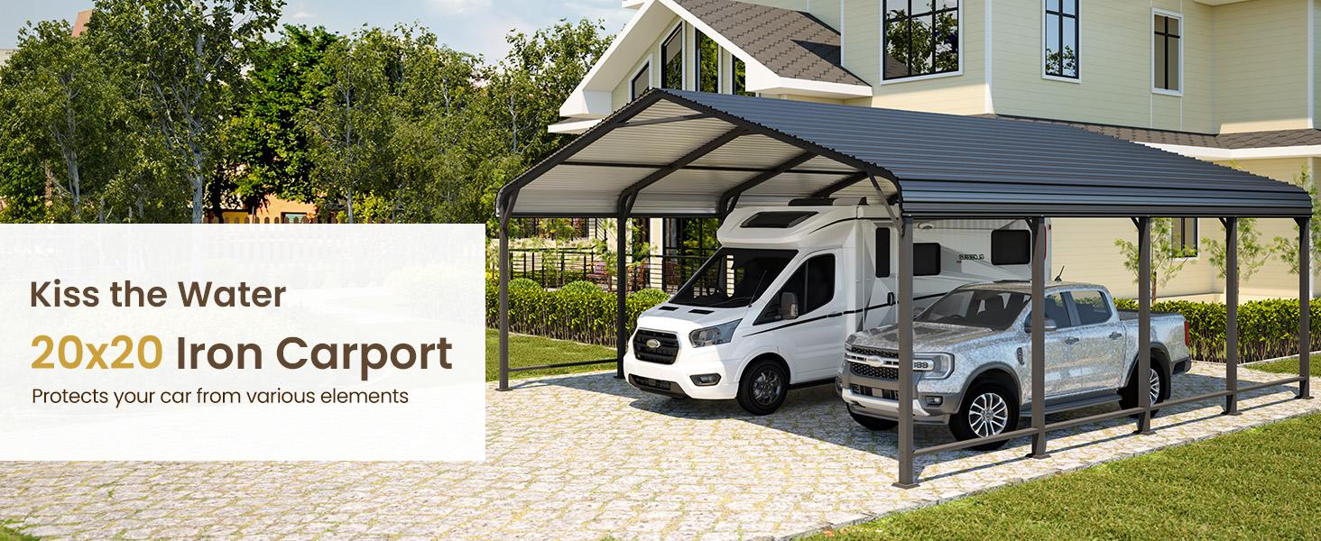 RoyalCraft 20x20 FT Metal Carport, Heavy Duty Canopy with Updated Roof & Enhanced Base, Multi-Use Carport Garage for Car, Truck, Boat, Tractors, Party
