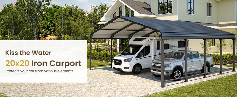 RoyalCraft 20x20 FT Metal Carport, Heavy Duty Canopy with Updated Roof & Enhanced Base, Multi-Use Carport Garage for Car, Truck, Boat, Tractors, Party