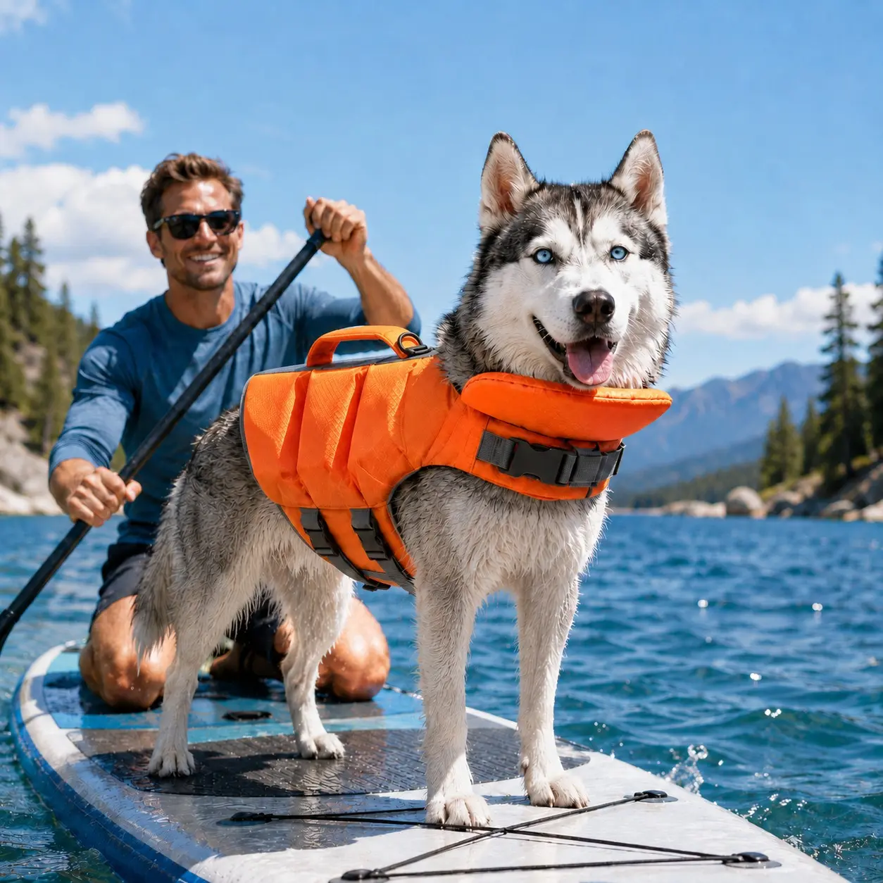 Adjustable High Buoyancy Dog Life Jacket with Detachable Chin Float, Pet Swim Vest with Handle and D-Ring, Outdoor Pool Beach Boat Paddleboard