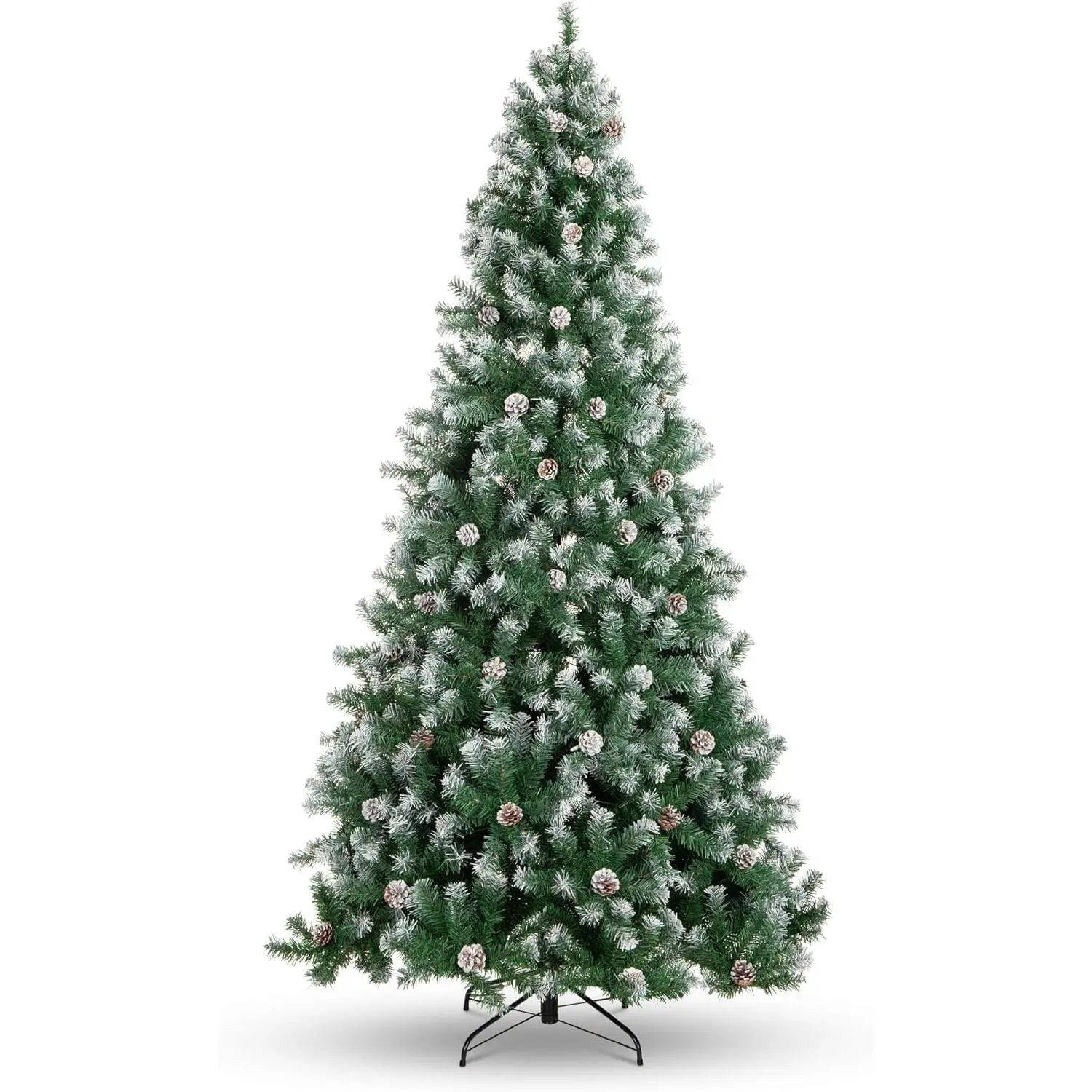 Flocked Pre-Lit Artificial Christmas Tree - Realistic Look, Pine Cones, Snowy Effect, Metal Hinged Sections, Collapsible Stand, 1000 PVC Tips, Multiple Heights - Indoor/Outdoor Decoration for Home, Office, Flocked Christmas Trees