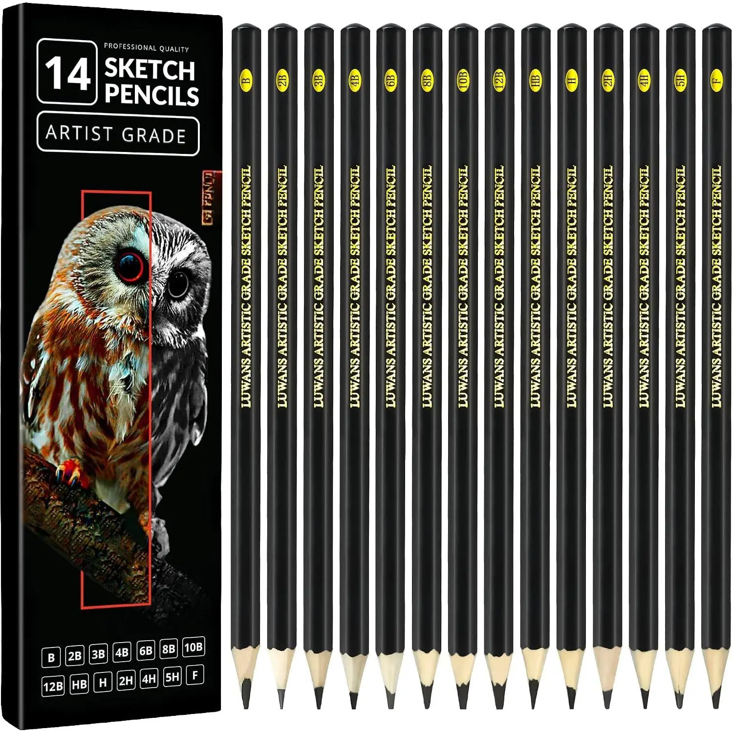 Drawing Pencils Set of 14 (B - 12B) Sketch Pencils for Drawing - Art Pencils for Shading, Sketching & Doodling | Professional Graphite Pencil for Artists & Beginners