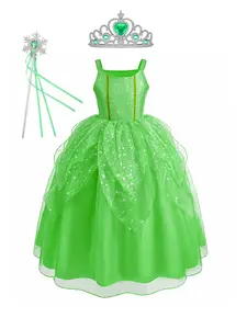 Little Girl Puff Dress, Amusement Park Princess, Tiana Style Party Gown, Forest Theme Performance Costume, All Seasons