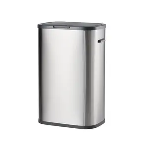 Garvee 13 Gal Stainless Steel Trash Can with Pop-Up Lid, Smudge & Fingerprint Resistant, 50L Rectangular Waste Bin for Kitchen, Bathroom, Office, Featuring Soft-Close Silent Design