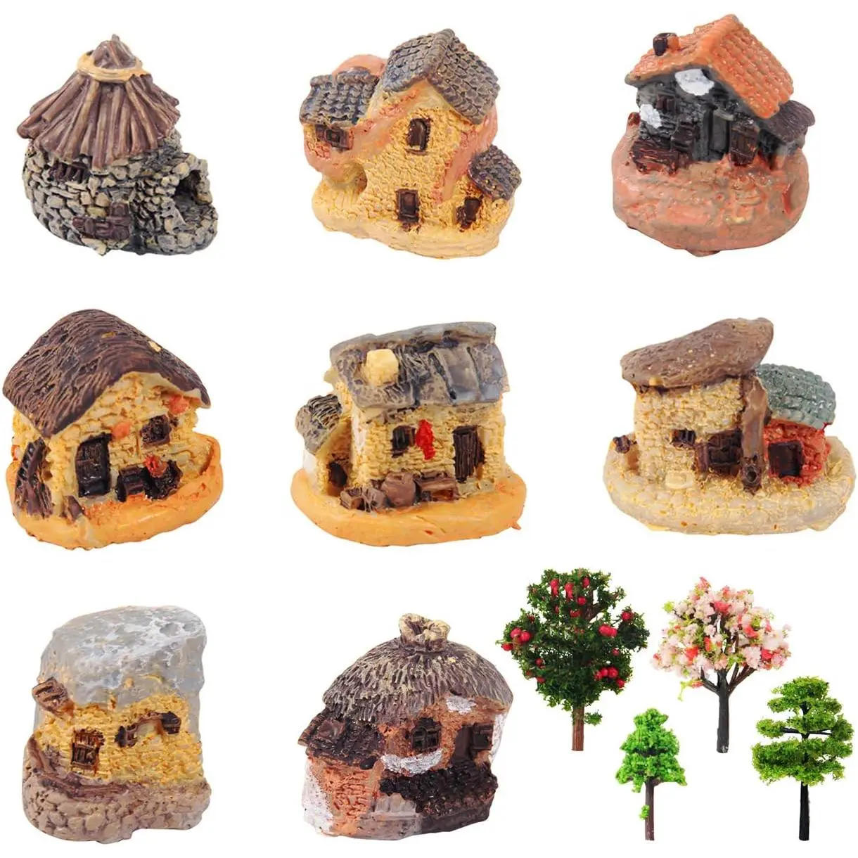 12 count Fairy Gardens Stone House and Fairy Gardens Tree, DIY Outdoor Decorations