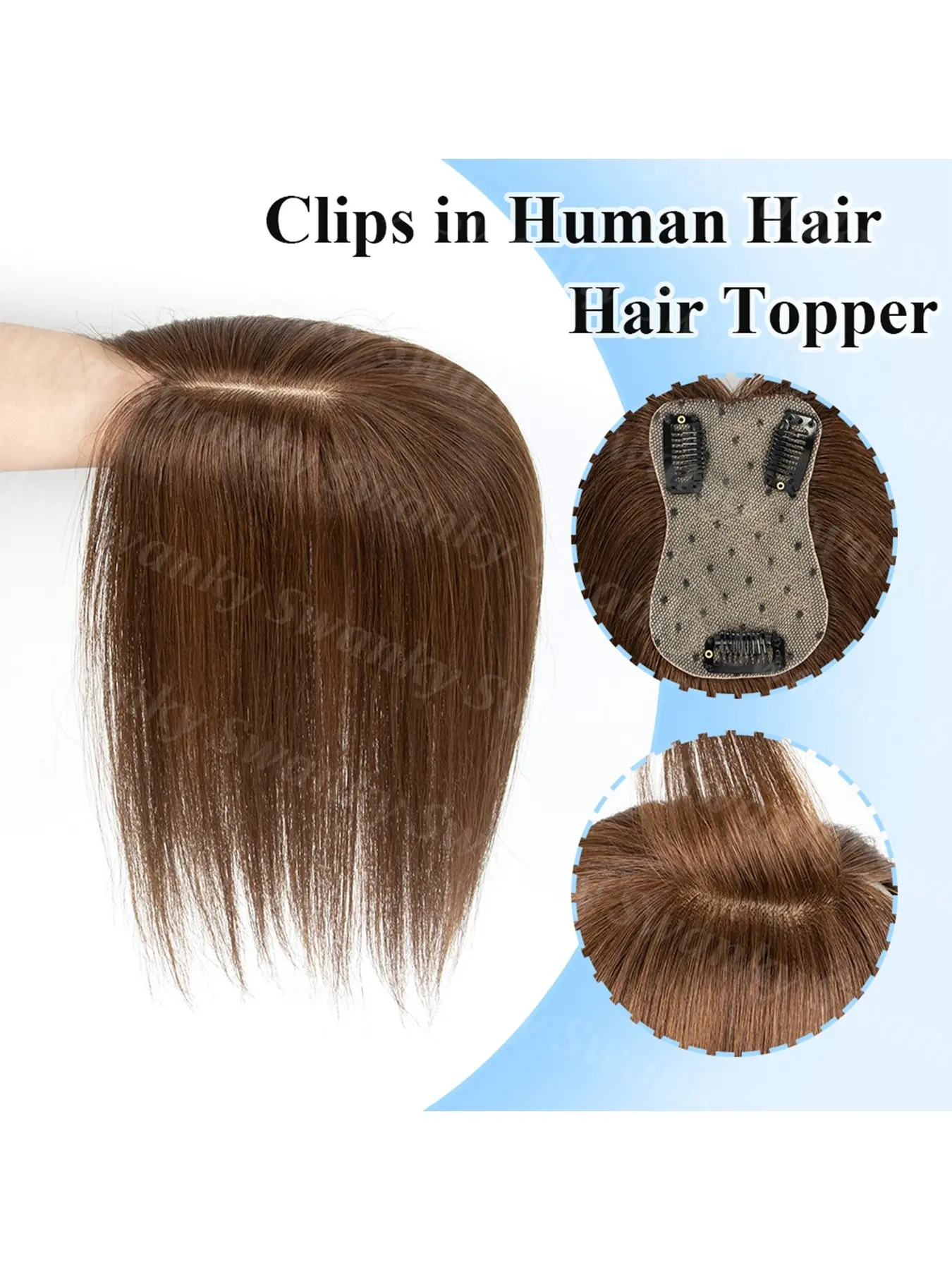 Real Human Hair Topper Extensions - Seamless Straight Hair Pieces 7x11cm Base Net Natural Scalp Top to Hide Bald or White Hair