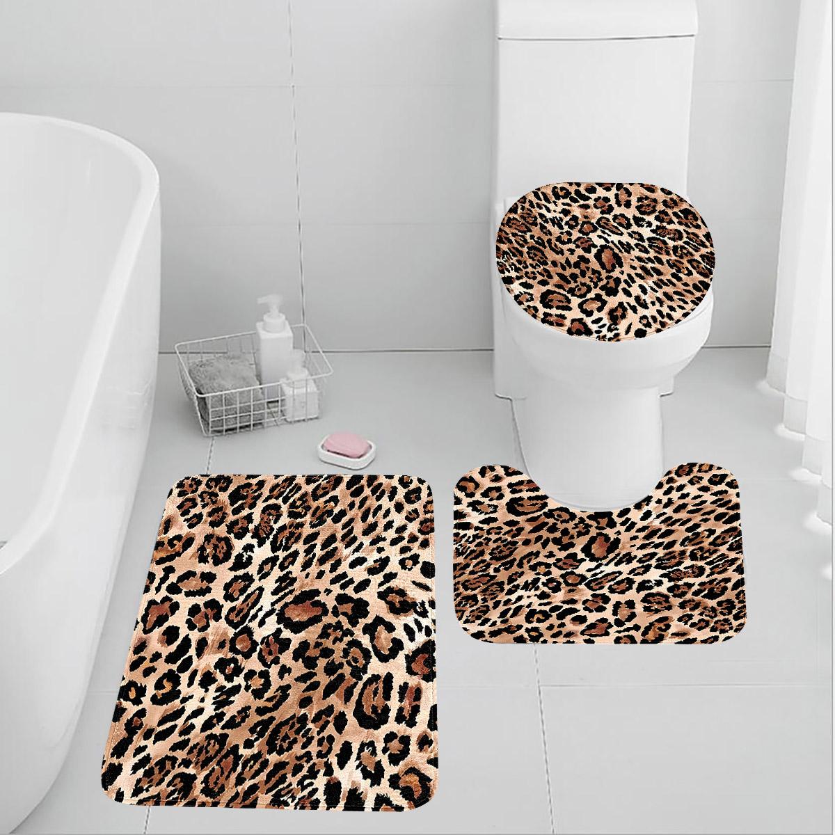 3-Piece Leopard Pattern Imitation Cashmere Bathroom Set—Soft & Anti-Slip, Suitable for Living Room, Bedroom, Bathroom, Kitchen, Multiple Sizes Available, Bath Mat Set, Bathroom Floor Mat, Bathroom Toilet Mat