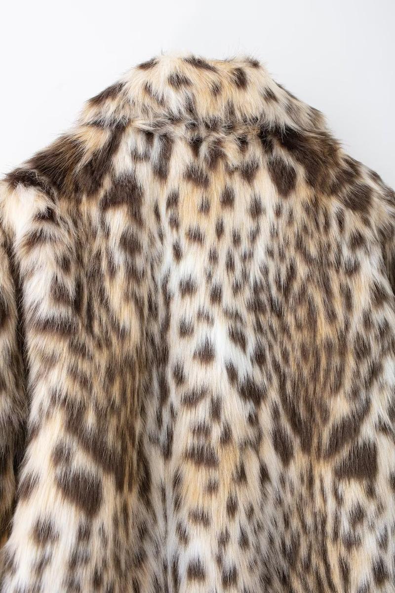 BIGWIG women's fashion leopard faux fur short jacket, plush stand collar splicing warm coat, lapel long sleeve side pocket casual coat, winter leopard faux fur loose slim fit warm coat, elegant winter fashion