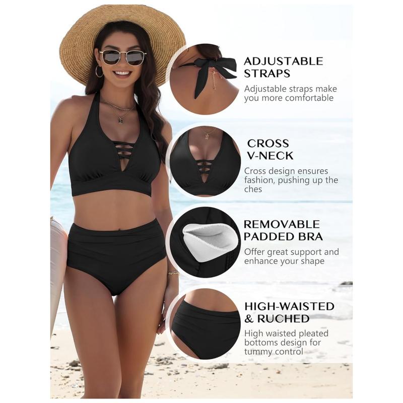 Bikini Swim Suits for Womenn Sexy Cross V-Neck High Waisted Tummy Control Bathing Suit Swimsuits for Women 2026