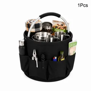16L Foldable Cleaning Caddy - 600D Oxford Fabric with Handle, 6 Pockets - Portable Multifunctional Storage Basket for Camping, Gardening (Black)