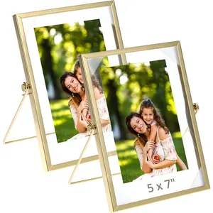 Floating Picture Frame, 2 Pack 5"x7"  Metal Frame, Photo Frames with Real Glass for Protection, For Picture 3.5x5'', 4x6'', 5x7''