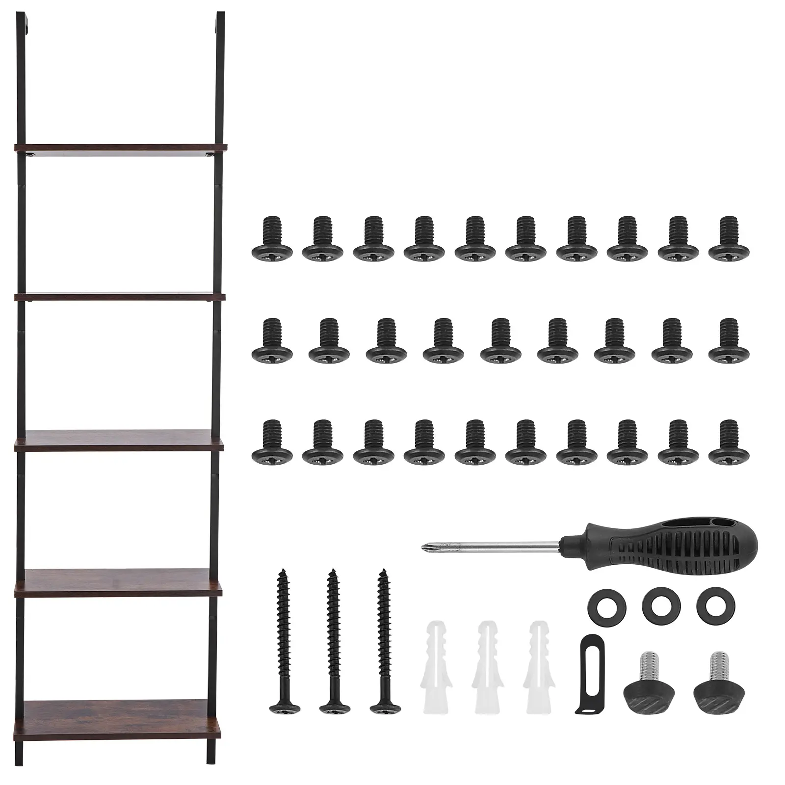 Ladder Shelf, 5-Tier Bookshelf 17.3x11.8in, Open Wall-Mounted Ladder Shelf with Metal Frame, Storage Rack Sundries Holder for Kitchen Bedroom Bathroom Living Room
