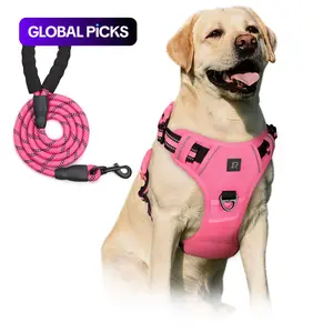 No-Pull Dog Harness and Leash Set (2 Pcs/Set), Reflective Adjustable Harness with Chest Strap and Handle, Escape-Proof Soft-Padded Pet Vest for Small to Large Dogs, Walking Harness