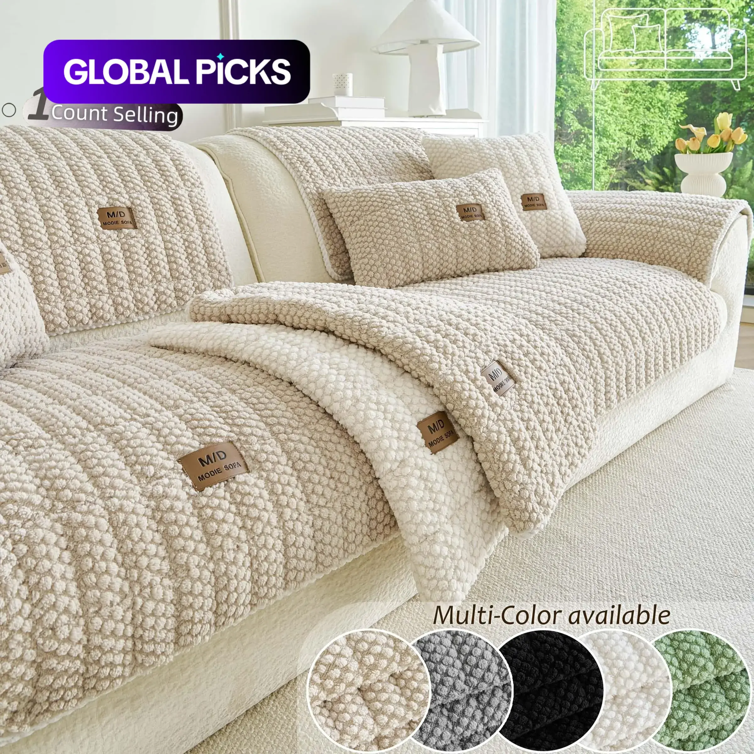 Thick Chenille Sofa Cover, Machine Washable Pet-Friendly Non-Slip Couch Slipcover for Sectional, Loveseat, Armchair and Multi-Seat Couch, Multi-Color Soft Furniture Protector Couch Covers for Sofa #GLOBAL PICKS