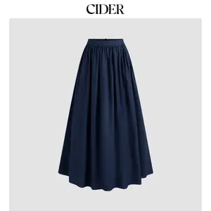 Cider Mid Rise Solid Ruffle Maxi Skirt