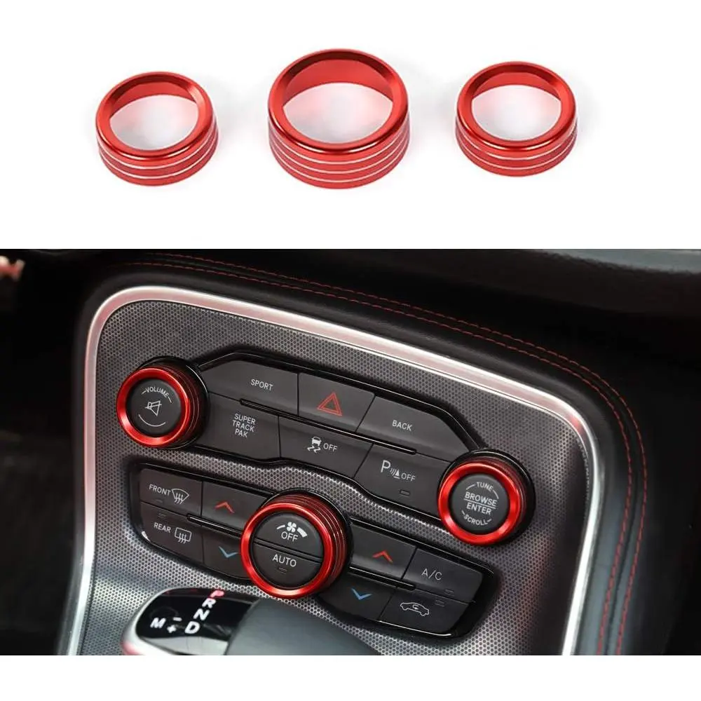 Red Metal AC Knobs Air Conditioner Switch Buttons - Custom Fit Car Interior Accessories for 2015-2021 Dodge Challenger, Charger, Chrysler 300/300s & 2013-2018 Ram