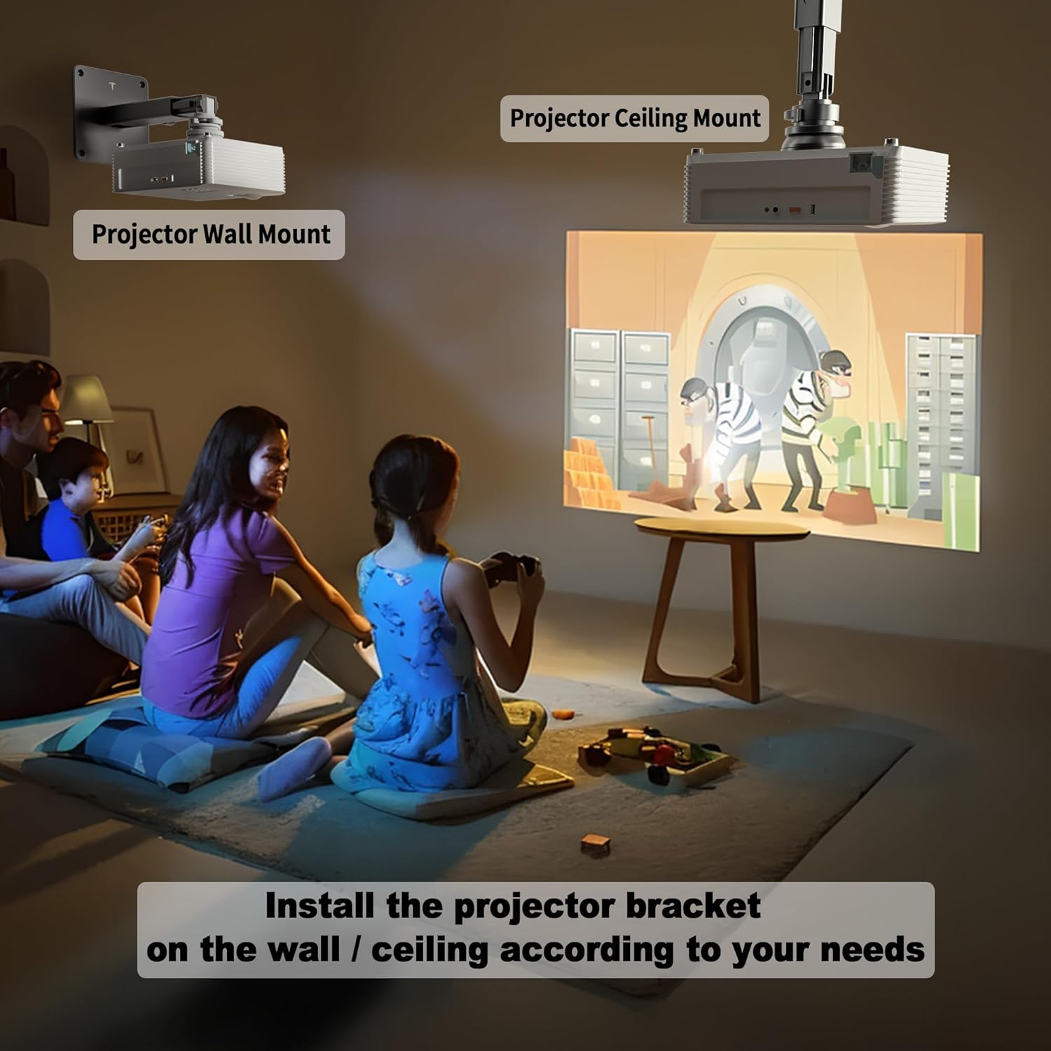 Projector Stand - Single Hole  Height Adjustable Wall Ceiling Mount, Universal Mount with Retractable Arms -  Alloy Material, Load 33 lbs - Black