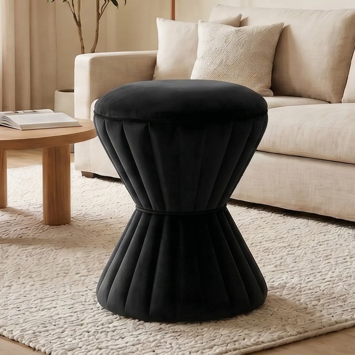 Multifunctional Velvet Furniture Ottoman - Upholstered Tribal Stool with High Density Foam, Sturdy Round Vanity Footstool for Makeup & Living Room Room Decor, Multifunctional Stool