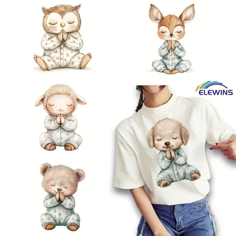 6-Piece Sleeping Animals Iron-On Transfer Stickers - DIY Heat Transfer Decorative Patches, for T-Shirts, Jeans, Hats, Bags; Easy Peel-and-Stick Fabric Transfer Stickers