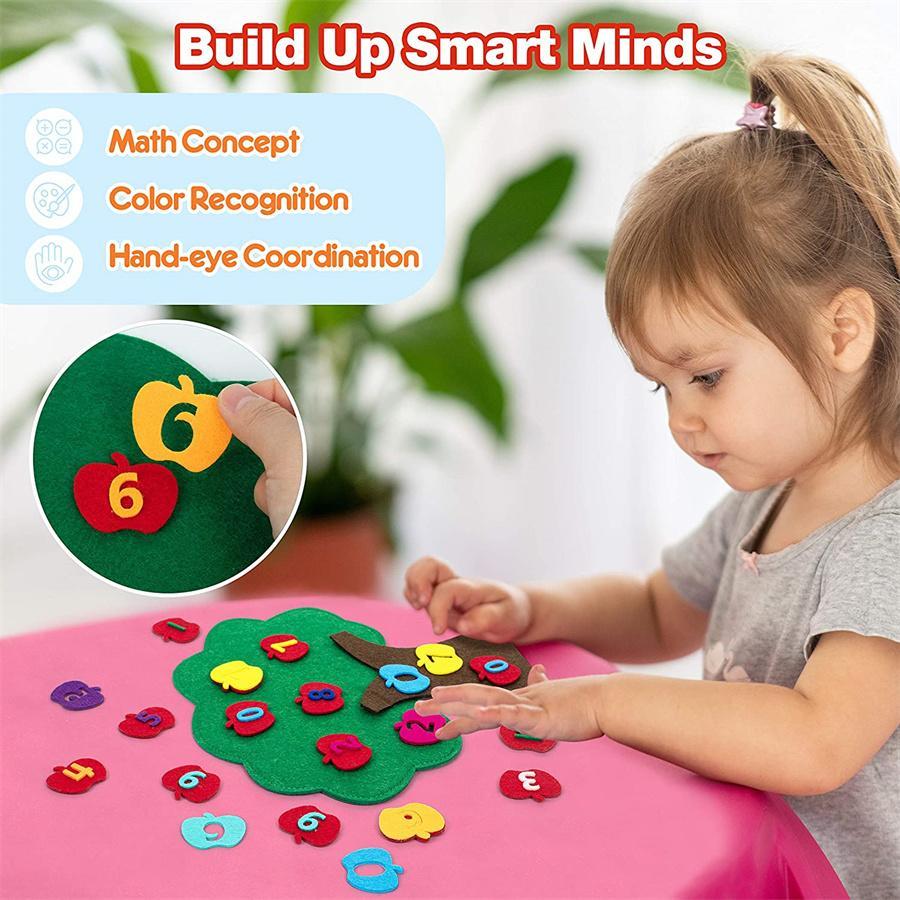 Apple Tree Learning Numbers Felt Board (1 Set), Counters Math Toy, Math Games Manipulatives, Montessori Counting Toy, Math Learning Tools