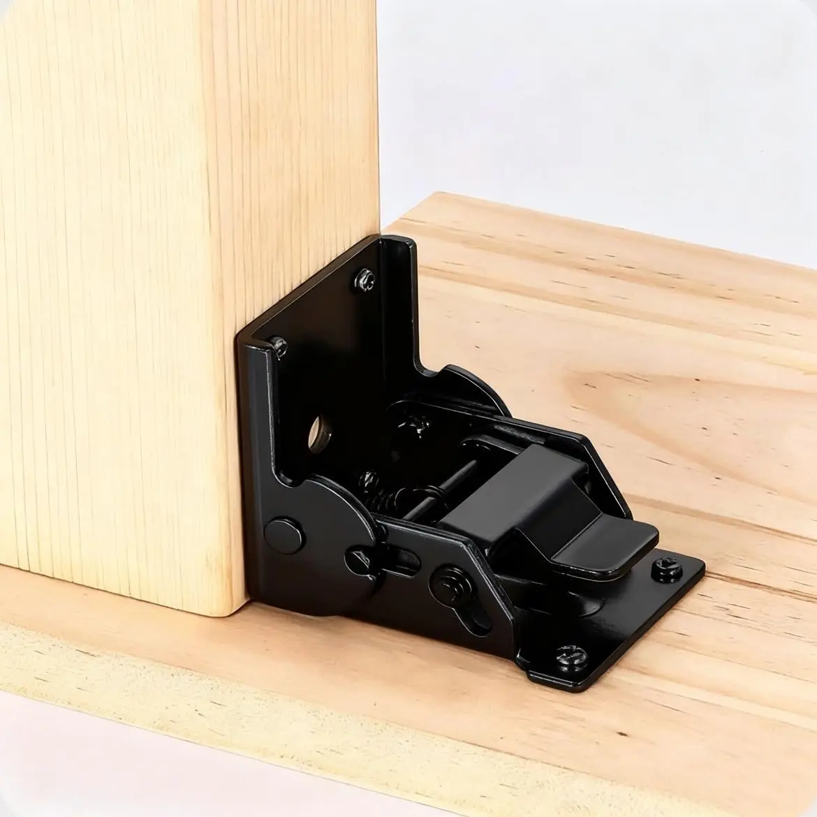 2 Pack 90  self-Locking Folding Hinge Lock Steel Foldable Bracket  Hinge for Extension Brackets of Table  Bed  and workbenches (Black)