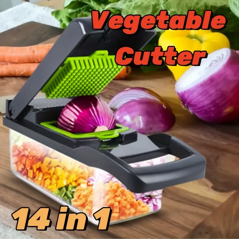 Vegetable Chopper with Container - Multifunctional Vegetable Cutter, Veggie Chopper, Onion Cutter, Kitchen Choppers And Dicers, Fruit And Vegetable Chopper, 14 in 1 Food Chopper