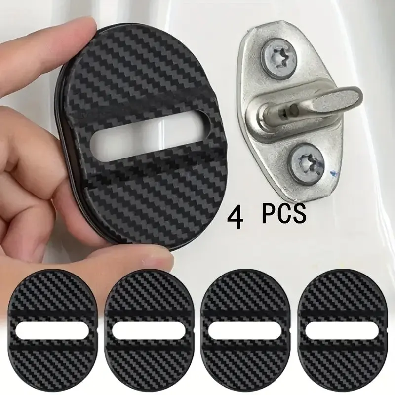 4-Piece Universal Car Door Lock Cover Protector, Automotive, Durable Abs Plastic, Rust-Resistant, Carbon Fiber Pattern, Fits Most Vehicles