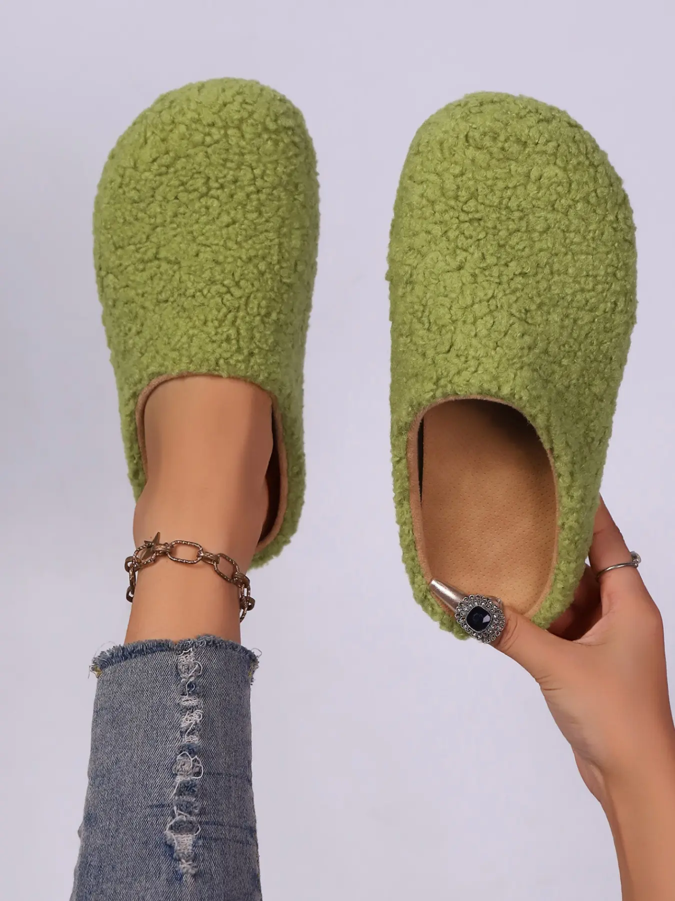Warm Fuzzy Mule Slippers, Casual Plain Fabric Half-Height Slip-Ons, All-Season Comfortable Footwear for Students, Fall & Winter Daily Wear
