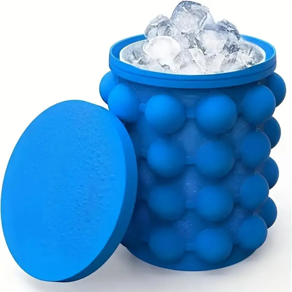 5.5inch Silicone Ice Cube Maker Bucket with Lid, Portable Ice Mold Bucket for Home Bar Party, Multifunctional Ice Storage Container for Drinks Wine Chilling