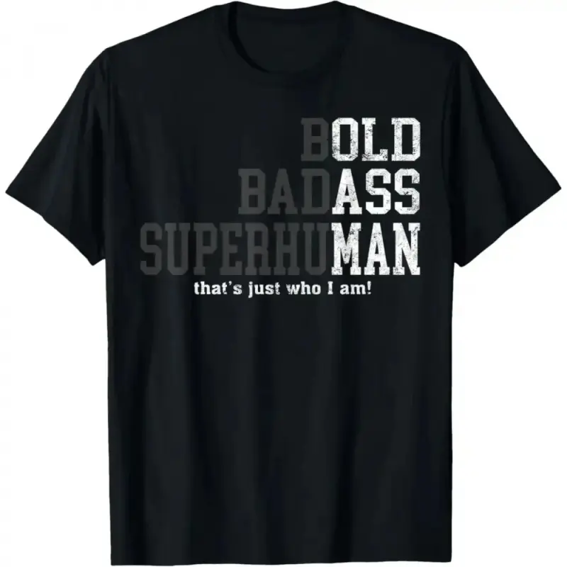 Men's Graphic T-Shirt with Precision Fit, 100% Cotton Streetwear Top with Bold Badass Superhuman Slogan, Short Sleeve Round Neck Tee