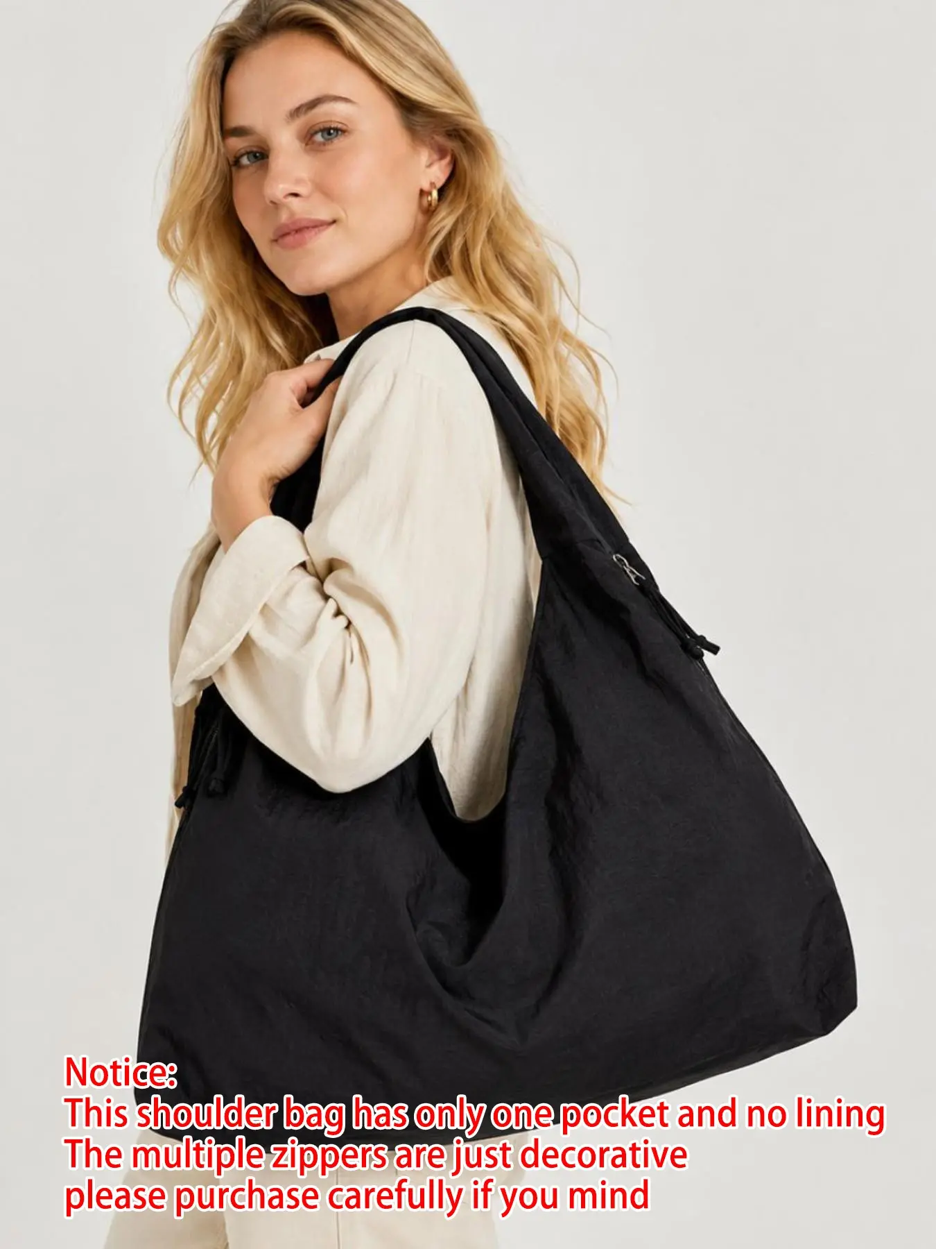 Casual Red Single Pocket Hobo Bag for Women, Large Linerless Soft Nylon Shoulder Tote with Stylish Zipper Design, Casual Fashion Bag, Ideal for Work Teaching Travel Shopping Gym & Festive Outfits, Perfect Christmas Halloween Birthday Gift