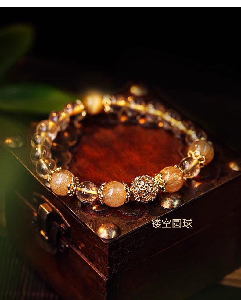 Pu Fu Imitation yellow Crystal Wealth Attraction Bracelet for Women, High-end Imitation gold Hair crystal Fortune Bead bracelet for women