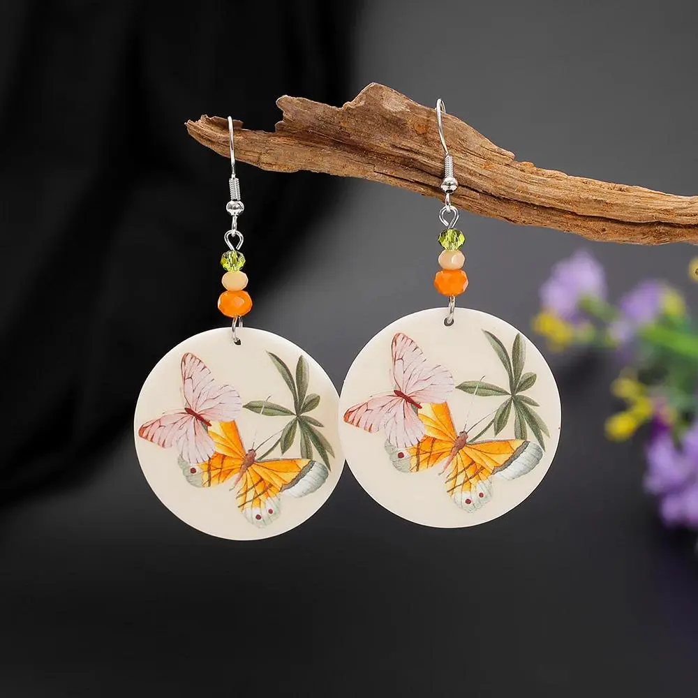 New Fashion Circular 3D Printing Acrylic Butterfly Earrings For Women Aesthetic Elegant Gifts Party Vacation Jewelry Accessories