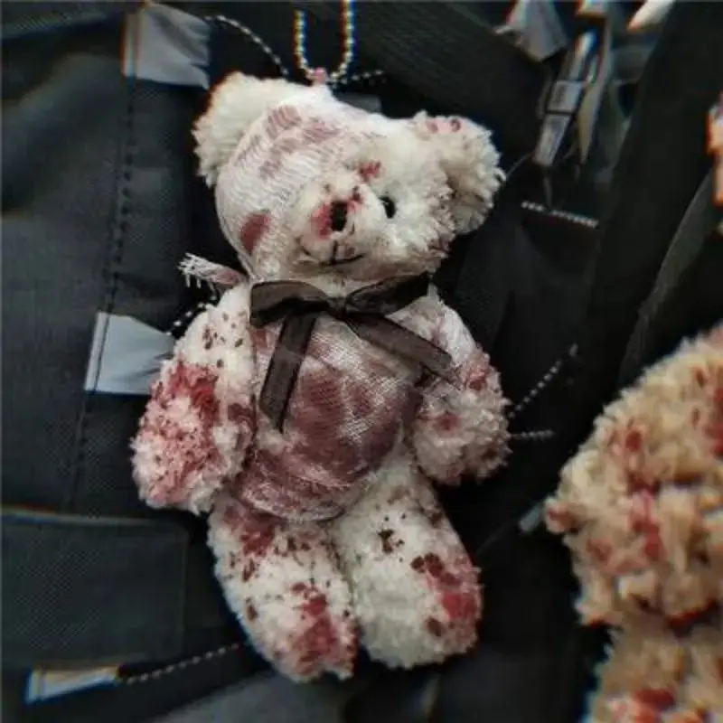 Dark Lolita Bloody Injured Bear Keychain, Trendy Jk Photo Car Accessory, Halloween Gift, Funny Toy, Prank Prop