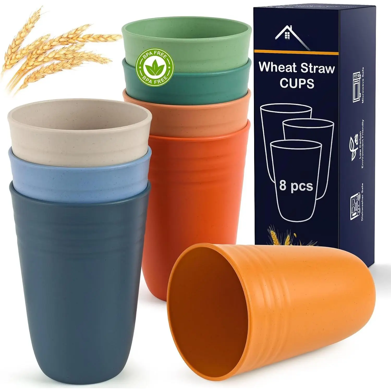 8-Pack 15oz Plastic Cups,   Drinking Cup set, Unbreakable Tumblers, Dishwasher Safe Water Plastic Glasses, Multicolor