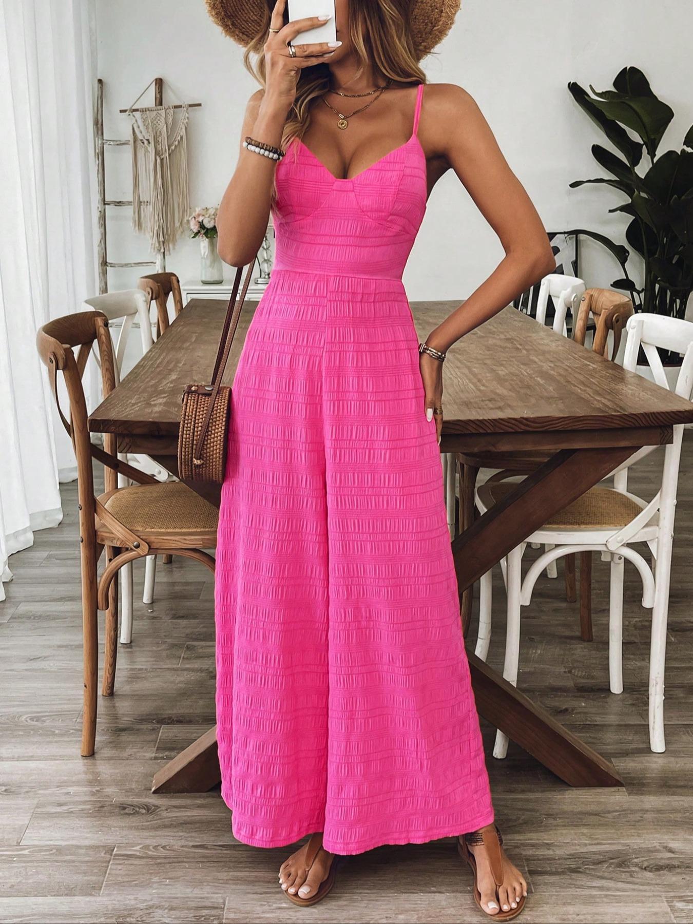 Women's Plain Bow Decor Jumpsuit, 1 Count Casual Sleeveless Cami Jumpsuit for Daily Wear, Ladies Clothes for All Seasons