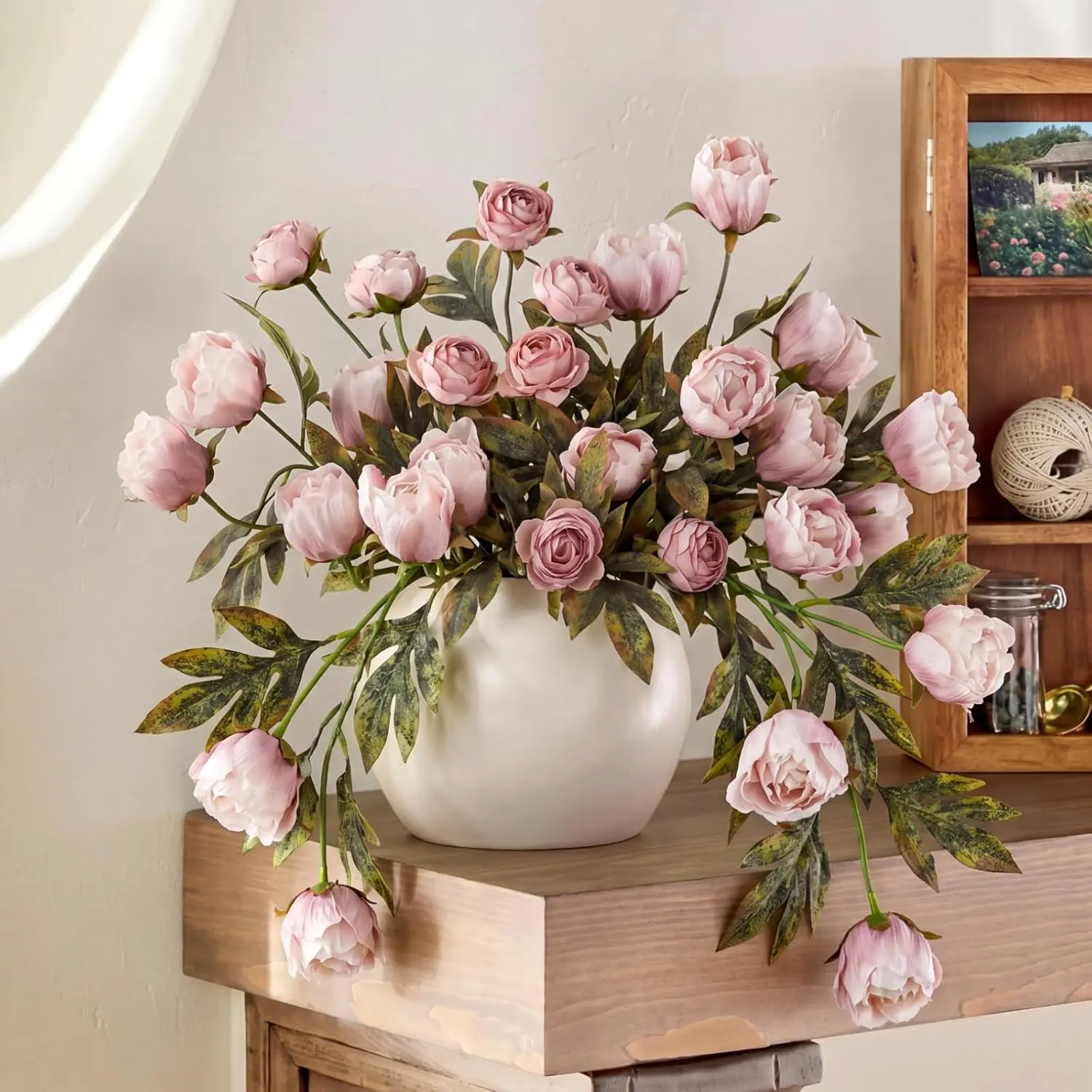 8 Pcs Faux Peony Stems Flowers Bulk Vintage Artificial Silk Peonies Stems Real Look Fake Peonies Branch for Vase Filler DIY Bouquet Centerpiece Home Indoor Outdoor Decor (Brownish)