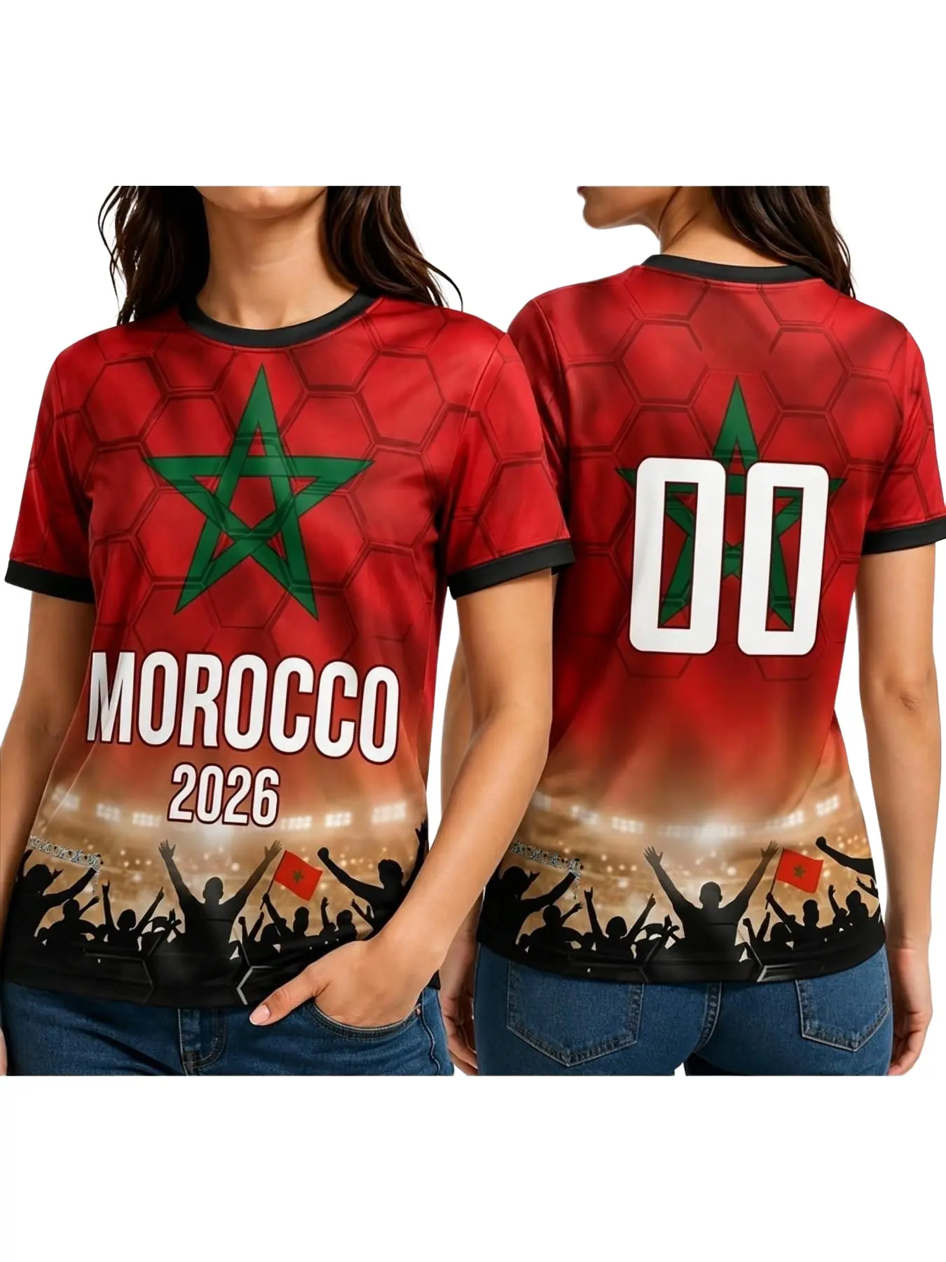 Men's Summer Soccer Support Morocco 2026 New Trendy Lightweight T-Shirt, Casual Long Sleeve Loose-Fit Top, All Seasons Wear