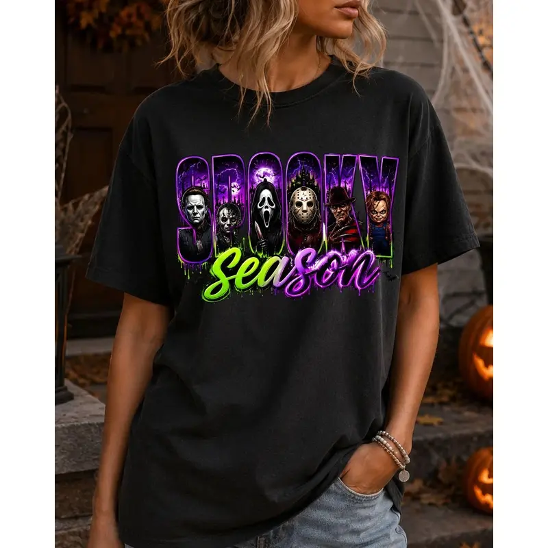 Neon Horror Halloween Shirt, Retro Scary Movie Graphic Tee, Vintage Horror Character T-Shirt, Spooky Season Fall Apparel innocence advocacy shirt