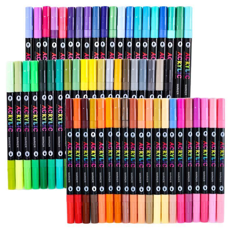 Acrylic Paint Markers Set, 96/120 Colors Dual Tip, Acrylic Brush Marker, DIY Art Supplies for Rock Painting, Canvas, Wood, Crafts, Back-To-School, Christmas Gift