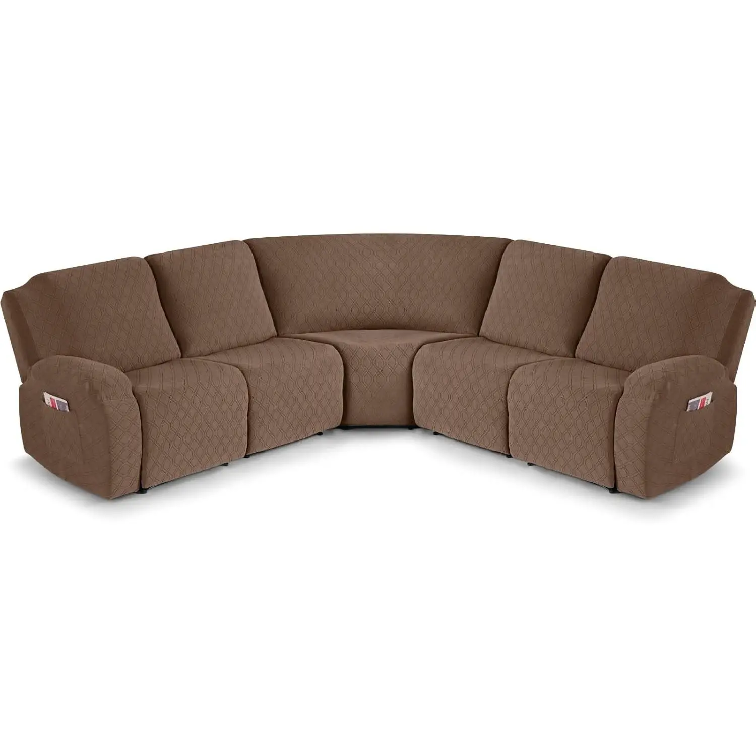 Reclining Sectional Couch Covers, Washable 5- Sofa Covers for L Shape Sectional Sofa Corner Seater, Thick, Soft Sofa Slipcovers (5 Seat Recliner Cover, Light Coffee)