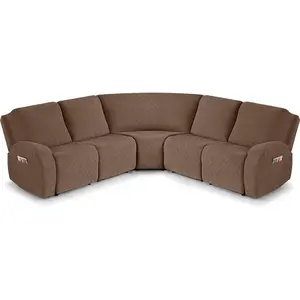 Reclining Sectional Couch Covers, Washable 5- Sofa Covers for L Shape Sectional Sofa Corner Seater, Thick, Soft Sofa Slipcovers (5 Seat Recliner Cover, Light Coffee)