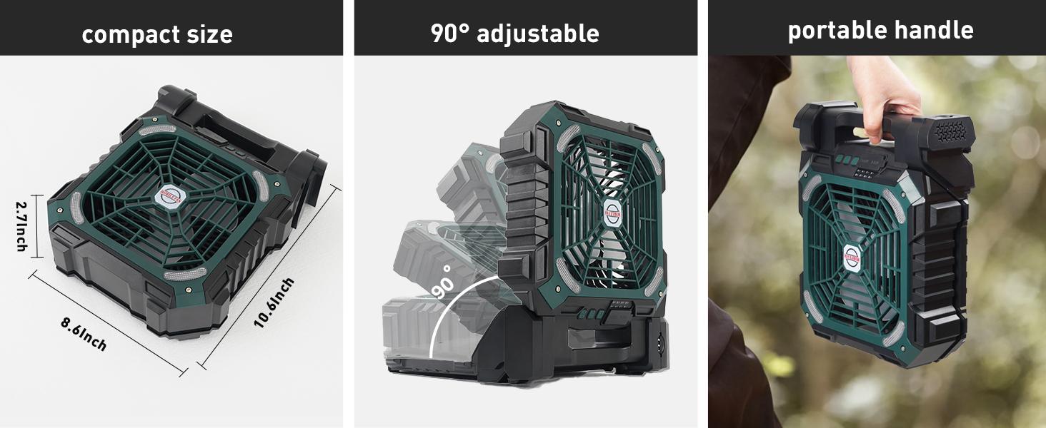 Solar Camping Fan with Light, 10400mAh USB Rechargeable Portable Fan