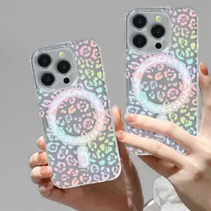 Color Shifting Cute Acrylic Leopard Print Magnetic MagSafe Compatible Phone Case - Shockproof Protection For iPhone 17,16,16 Plus,15,14,13,12 & Samsung S20-S26 Ultra,Plus,FE,Note,Edge