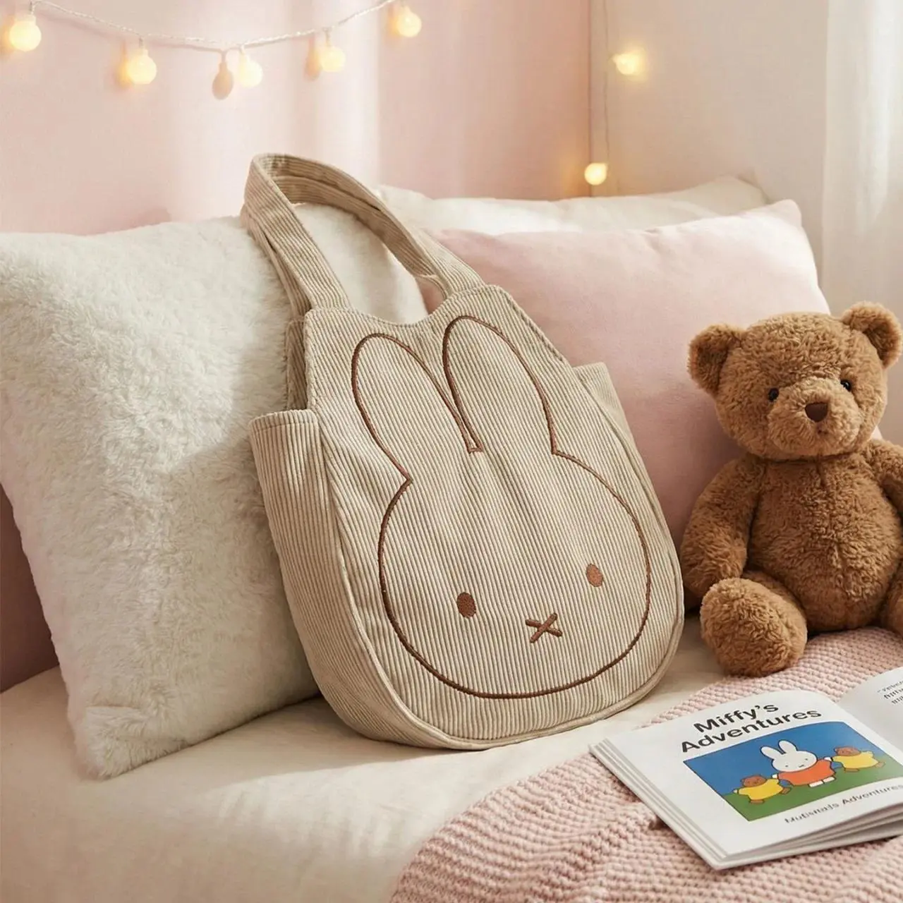 Miffy Totter Bag Kawai Large Capacity Fur Shopping Bag Stylish Fall Winter Multi-Purpose Shoulder Bag for Girls